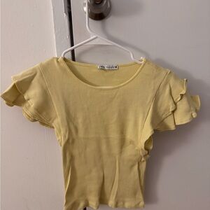 Zara Soft Yellow Flutter Sleeve Tee